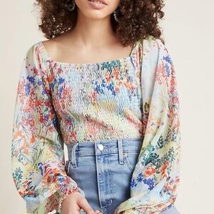 Anthropologie Floral Smocked Blouse